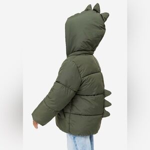 H&M New 5/6 Dinosaur Hood Coat Jacket Olive Green Water Repellent